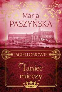 Zdjęcie okładki książki "Taniec mieczy". Tło w odcieniach różu. Dół książki ciemniejszy z rysunkami kwiatów, na nim złotymi literami tytuł książki. U góry na jaśniejszym tle nazwisko autorki.