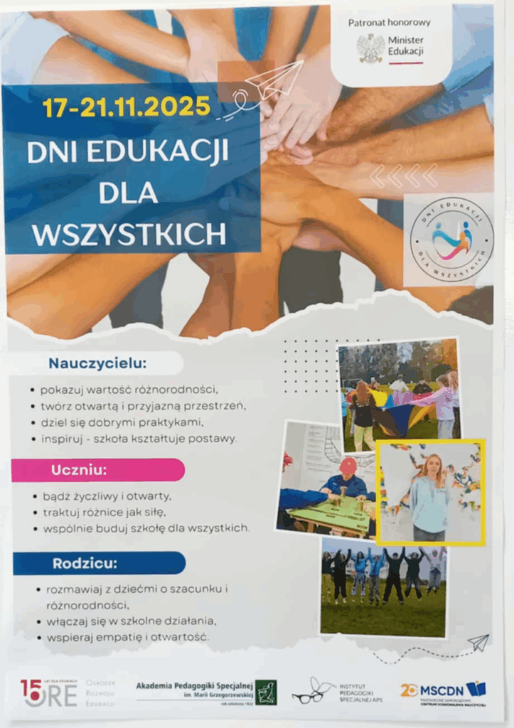 Zdjęcie przedstawia plakat dotyczący Dni Edukacji dla Wszystkich.
