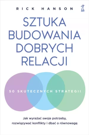 Zdjęcie okładki książki "Sztuka budowania dobrych relacji". Na białym tle w górnej części tytuł książki, poniżej trzy wzajemnie przenikające się kolorowe koła, na nich podtytuł.