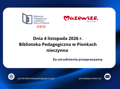 Informacja o nieczynnej bibliotece w dniu 4 listopada 2026.